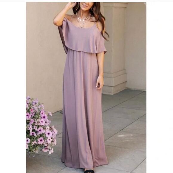 Bohme Toni maxi dress Off the Shoulder Maxi Size M blush purple ruffle top - Picture 1 of 10